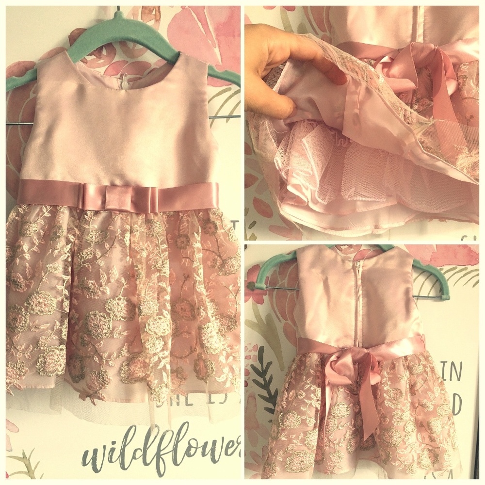 Baby Girls 0-3 Months Embroidered + Solid Dress